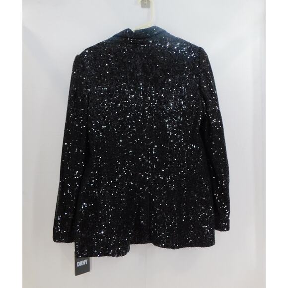 DKNY Women's Black Sequined Shaul-Collar Open Front Jacket New Size 8 - Picture 6 of 14